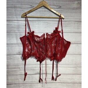 Victoria's Secret Vintage Corset Garter Bustier 36C Lace Gold Label Red Festival